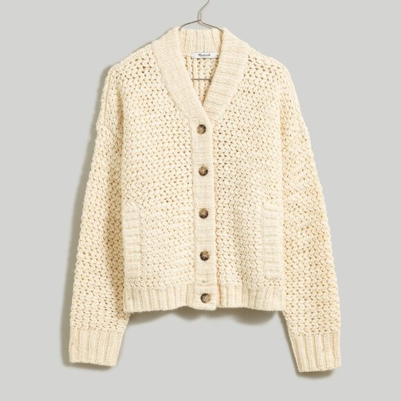 NEW Madewell Bomber Cardigan Sweater XXL Antique Cream Chunky Wool Blend $148 - Picture 4 of 16